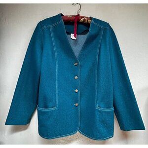 Graff Californiawear Lilla Womens V-Neck Button-Front Blazer Jacket Size 18Teal